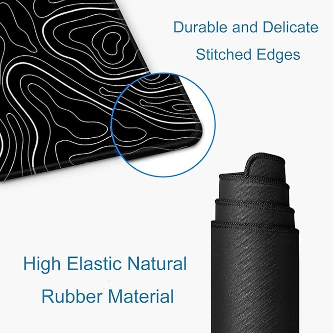 Large Mouse Pad, Extended XL Gaming Mousepad, Non-Slip Rubber Base Keyboard Mouse Mat Desk Pad for Work, Game, Office, Home, 31.5 x 11.8 in, Black Minimalist Topographic Map PL230707021