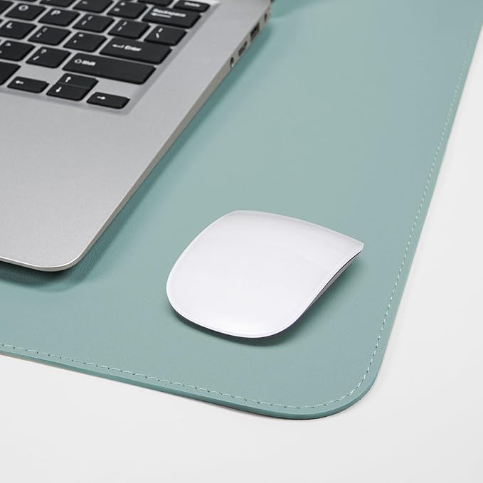 Leather Desk pad Protector,47 * 17in Large Desk mat with Natural Cork & PU Leather,Mouse pad,Non-Slip Office Desk Mat,Waterproof Desk Writing Pad for Office and Home (Light Blue)