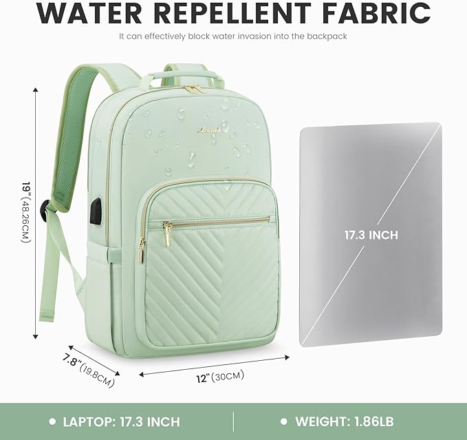 LOVEVOOK Laptop Backpack for Women 17.3 inch,Cute Womens Travel Backpack Purse,Professional Laptop Computer Bag,Waterproof Work Business College Teacher Bags Carry on Backpack with USB Port,Cyan Green