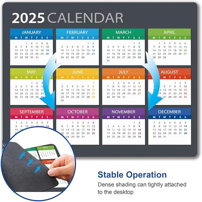 Mouse Pad, Premium-Textured Mouse Mat, Non-Slip Rubber Base Mousepad for Laptop, Computer & PC,9.5×7.9 in,2025 Calendar