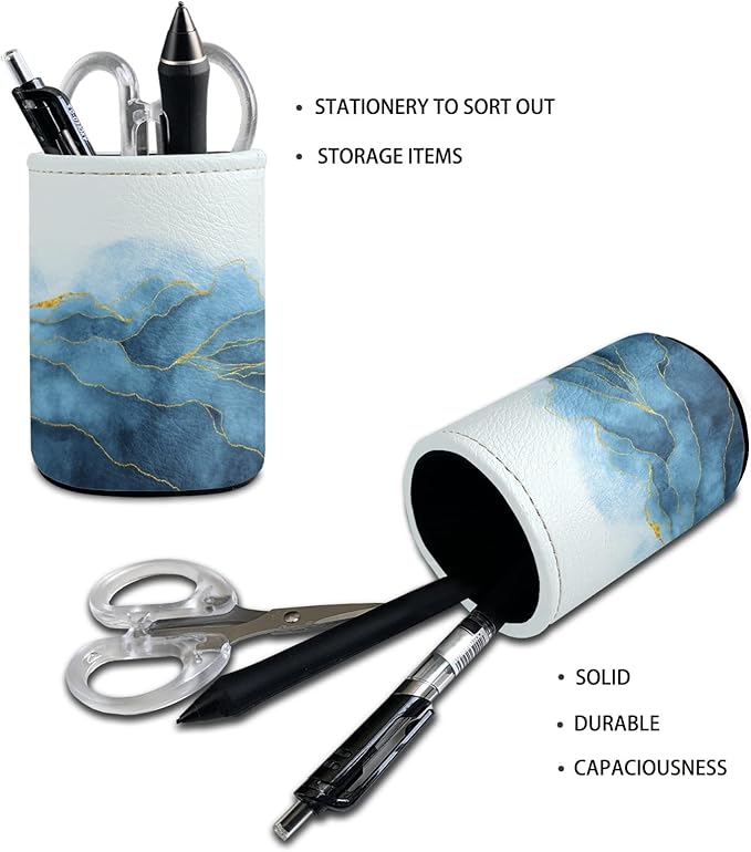 Marble Pen Holder Pencil Organizer Cute Pencil Cup Desk Decor Makeup Brush Holder PU Multifunctional Office Suppliesfor Home Classroom School
