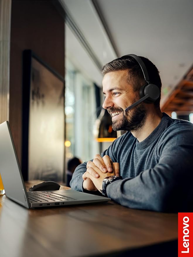 Lenovo Wireless Stereo Headset, Noise Cancelling Mic, Bluetooth 5.3 Multipoint, 31-Hour Talk & 60-Hour Playback, Lightweight 138g, Replaceable Earcups Over-Ear Comfort, Gaming, Office, & PC Use