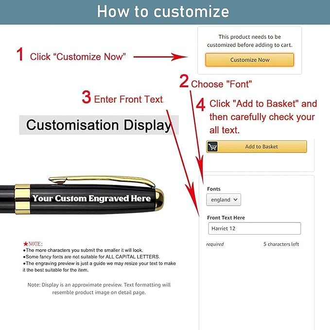 Ancolo Personalized Business Pens - Black Ink with 10 Extras Refills 5 Gift Boxed - Custom with Your Name or Message, Perfect for Students/Teacher/Manager/Lawyer/Professor 5PCS/Pack