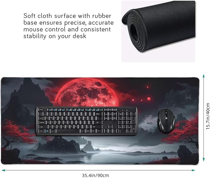 35.4 x 15.7 in, Waterproof XXL Large Mouse Pad for Desk, Extended Keyboard Mouse Mat for Computer Office, Big Laptop Mouse pad, Gaming Pc-Darkness Red Moon