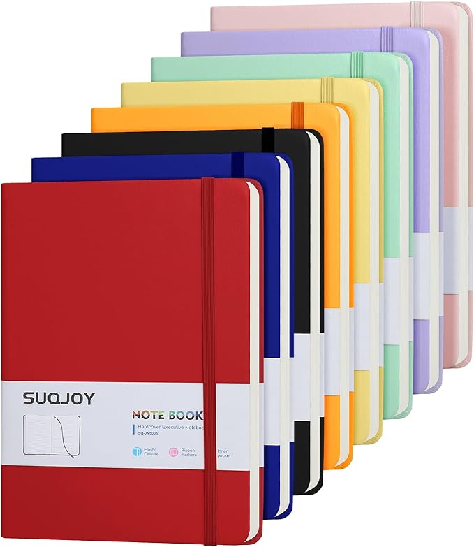 Lined Journal Notebooks for Writing, 100 GSM Thick Paper, 8 Pack Hardcover Notebooks, A5 College Ruled Notebook, Journaling Notebook for School/Travel/Office (Assorted Color- 8 Pack)
