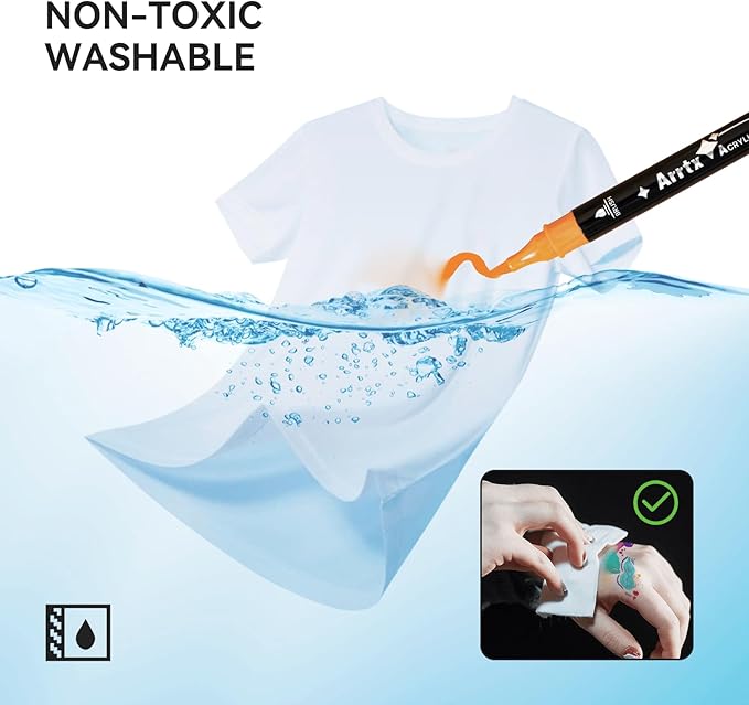 Arrtx Paint Markers Paint Pens, 64 Colors Acrylic Paint Pens Dual-Tip for Rock Painting, Ceramic, Wood, Plastic, Scrapbooking, Brush Lettering, Card Making, DIY Crafts (Fine Tip and Brush Tip)