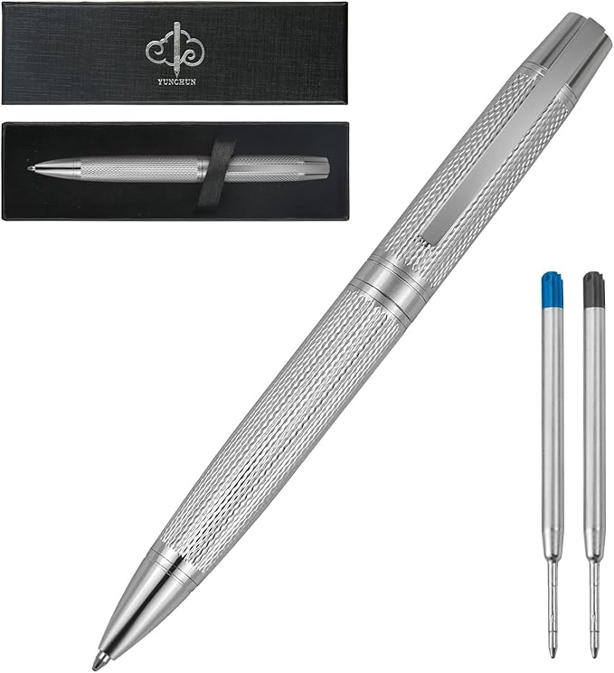YUNCHUN Executive Pens for Men, Medium Point Ball Point Pen Set for Men Gift, Heavy Duty Ball Pen for Writing, Retractable Metal Ballpoint Pen for Journaling, Ballpoint Pen Blue Ink with Fine Lozenge