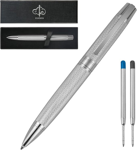 YUNCHUN Executive Pens for Men, Medium Point Ball Point Pen Set for Men Gift, Heavy Duty Ball Pen for Writing, Retractable Metal Ballpoint Pen for Journaling, Ballpoint Pen Blue Ink with Fine Lozenge