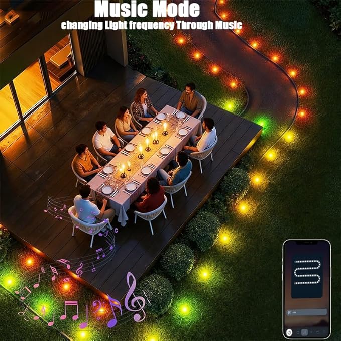 Outdoor Ground Lights 31FT Patio Decorations Smart Outdoor Christmas Lights with IC+RGB 20 Pathway Light IP67 Waterproof for Halloween Christmas Birthday Holiday Party APP/Remote Control