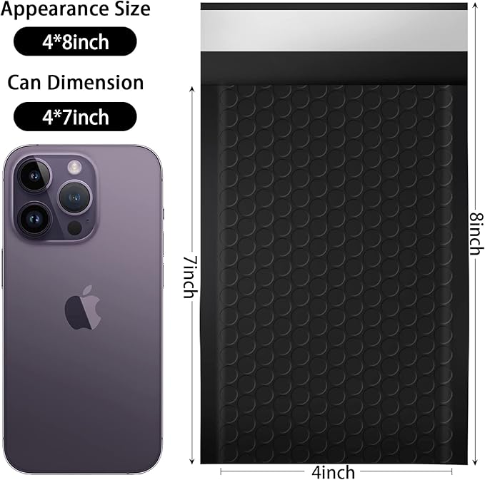 packbabol Bubble Mailers, 4x7 Inch Poly Padded Bubble Mailers Pack of 50 Bubble Envelopes Opaque Self Seal Adhesive Waterproof Bags for Shipping and Packaging(Black,4x7-50Pc)