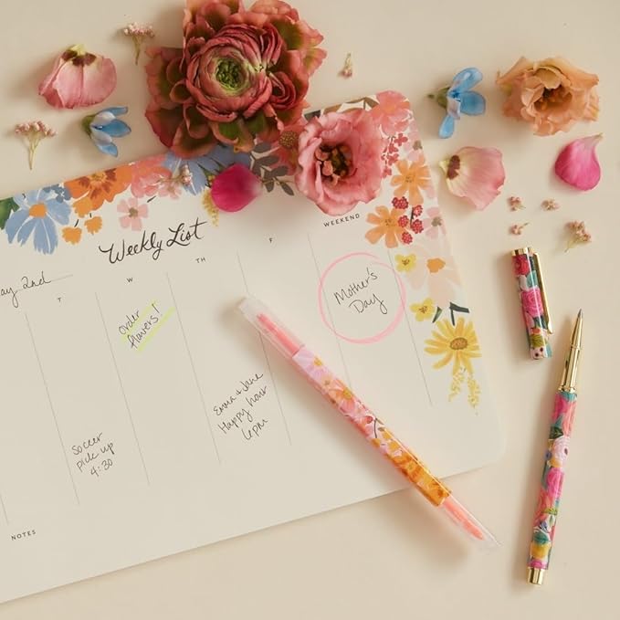 RIFLE PAPER CO. Juliet Rose Writing Pen, 5.375" L, 0.5 mm Rollerball Tip, Stainless Steel Body with Brass Accents, Office and School Supplies for Stationery, Notes, and Art