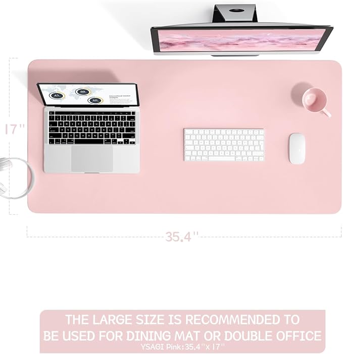 Non-Slip Leather Desk Pad L Size, Waterproof Laptop Computer Desk Keyboard Mat, Table Protector Blotter Mat, Large Mouse Pad for Office/Work/Home/Decor(Pink, 35.4" x 17")