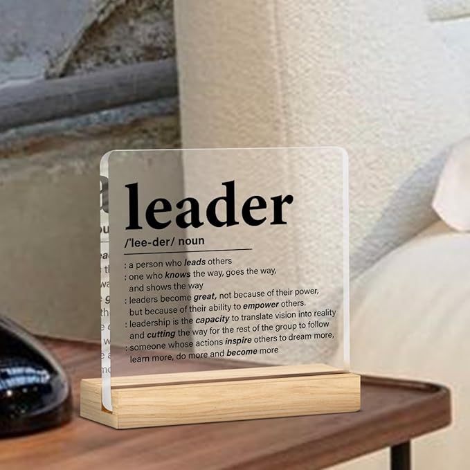 Leadership Gifts for Women Men, Thank You Appreciation Gift for Leader Manager Boss, Inspirational Leader Plaque Clear Acrylic Decorative Sign for Office Desk Decor, 4 x 4 Inches