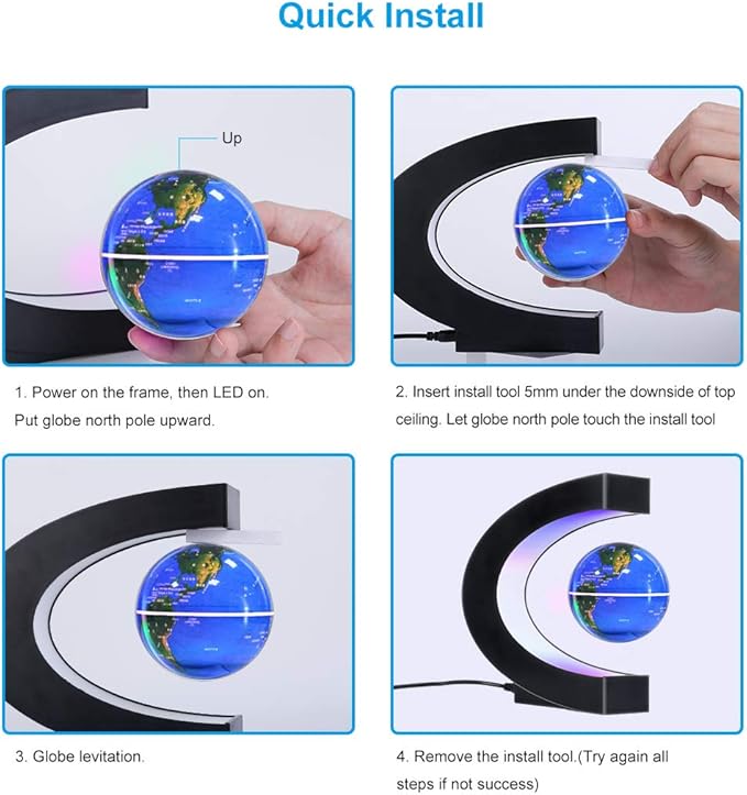 Magnetic Levitating Globe with LED Light, Cool Tech Gift for Men Father Boys and Girls, Birthday Gifts for Kids, Floating Globes World Desk Gadget Decor in Office Home Display (Blue)