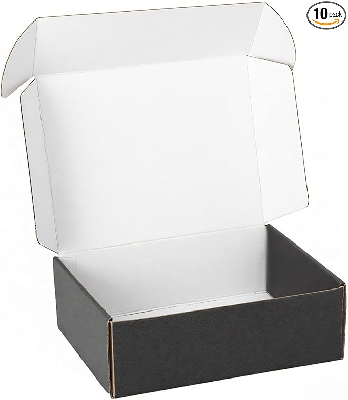 10 Pack 12"x9"x4" inch Shipping Boxes Black Corrugated Cardboard Box for Small Business, Mailer, Shipping, and Packing