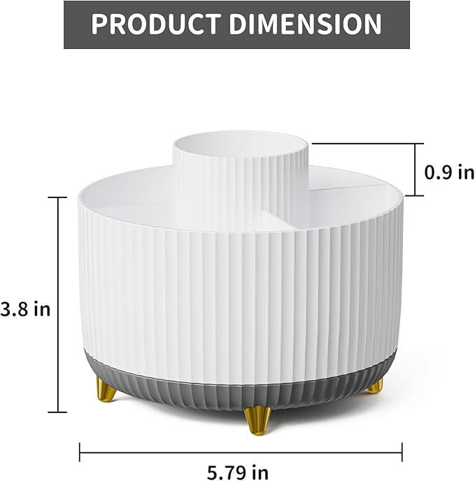 Marbrasse Desk Organizer, 360-Degree Rotating Pen Holder for Desk, Desk Organizers and Accessories with 5 Compartments Pencil Organizer, Art Supply Storage Box Caddy for Office, Home (White+Grey)