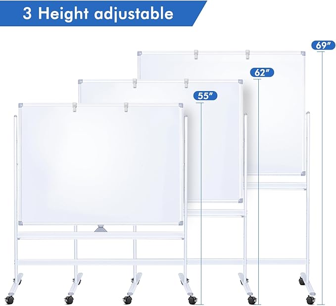 Large Rolling White Board, 48x36 in Double-Sided Mobile Whiteboard, maxtek Reversible Magnetic Dry Erase Board Easel Standing Whiteboard on Wheels Portable Board for Office Classroom and Home, Silver