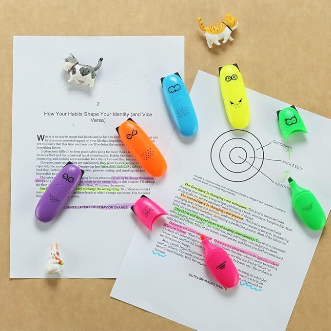 6 pieces Cute highlighters Bird Design Kawaii Stuffs Mini Highlighters Pen Neon Color Chisel Tip Gift Highlighter Marker - stocking stuffers - gift for kids