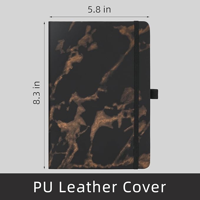 Lined Notebook Journal for Women Men 200 Pages A5 Hardcover Leather with Pen Holder College Ruled Journals for Work Note Taking Travel School (Lined, Black-B)