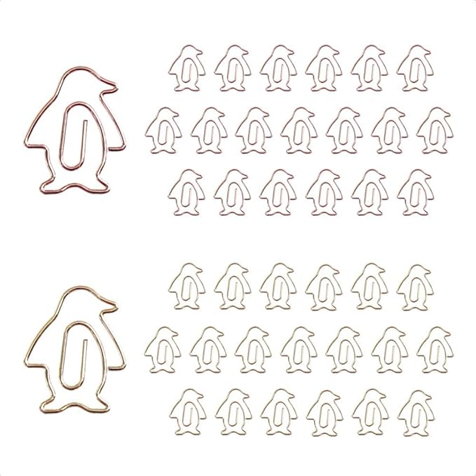 OWLFAVO 40pcs Penguin Shape Paper Clips with Clear Box, Rose Gold and Yellow Gold, Funny Cute Paperclips Bookmarks Planner Clips for Fun Office Supplies School Gifts Wedding Decoration