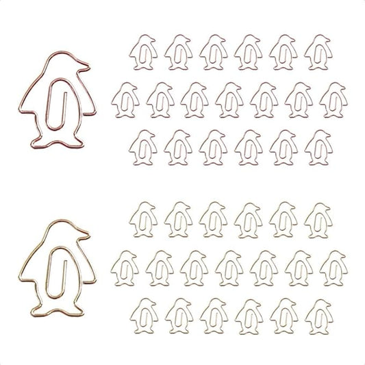OWLFAVO 40pcs Penguin Shape Paper Clips with Clear Box, Rose Gold and Yellow Gold, Funny Cute Paperclips Bookmarks Planner Clips for Fun Office Supplies School Gifts Wedding Decoration