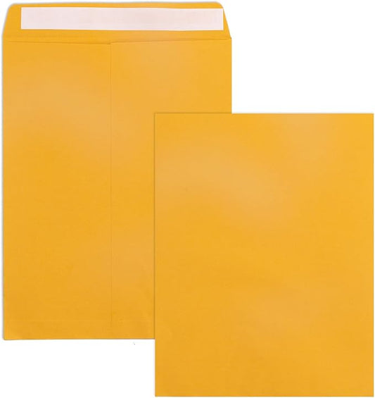 10x13 Catalog Envelopes Self Seal 100 Pack, Goefun 100GSM Paper Yellow Brown Manilla Envelopes with Peel and Seal Flap for Mailing, Organizing and Storage