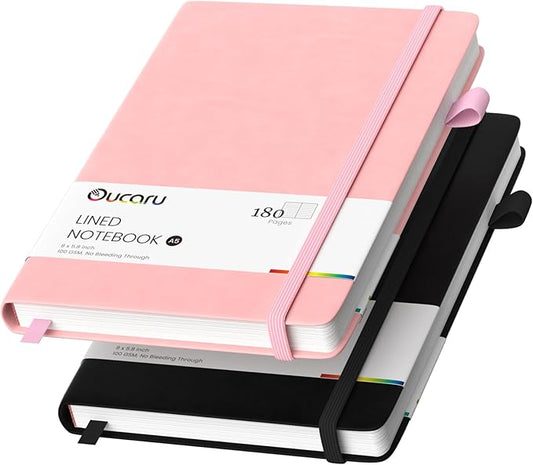 Lined Journal Notebook, 2 Pack, 180 Pages, A5 Journals for Writing, 100 GSM Thick Paper, Small Notebooks Daily Journal for Women Men Work, Business, School, Travel Supplies