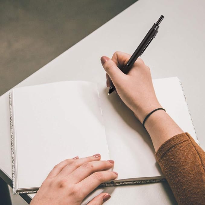 smttw 4 in1 Multi-Function Refillable & Retractable Ballpoint Pen + 0.5mm Mechanical Pencil, Fine Point, Black Metal Barrel, Black/Red/Blue Inks, Multicolor Pen With Metal Gift Box