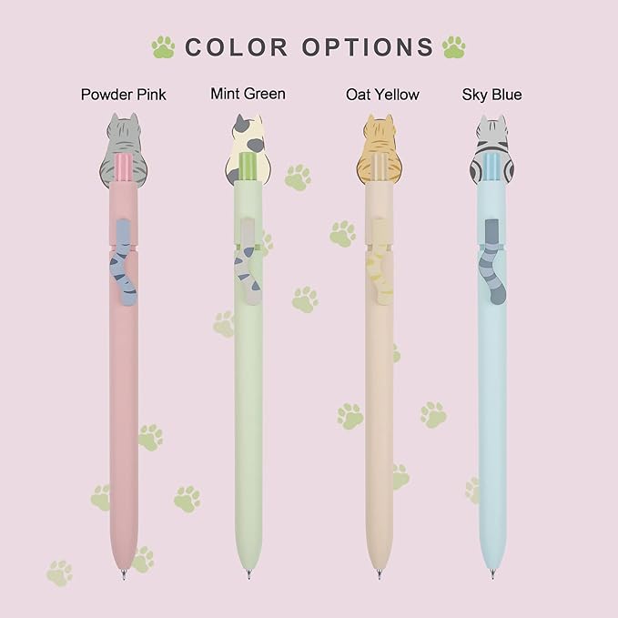 VICO Cat Gel Pens - 4 Pcs 0.5mm Quick Dry Black Ink Pen, Fine Point Smooth Writing Pens, Aesthetic Cute Kawaii Pen for School & Ofiice, Stationery for Cat Lovers