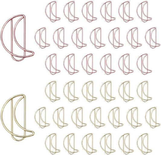 OWLFAVO 40pcs Moon Shape Paper Clips with Clear Box, Rose Gold and Yellow Gold, Funny Cute Paperclips Bookmarks Planner Clips for Fun Office Supplies School Gifts Wedding Decoration