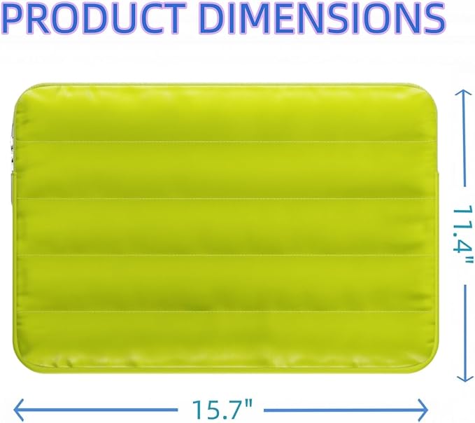 LS-M Puffy 13-14 Inch Laptop Sleeve Case for Women Men Cute Carrying Cover Compatible with MacBook Air M2, MacBook Pro 14 Protective Portable Case (Green, 15-16inch)