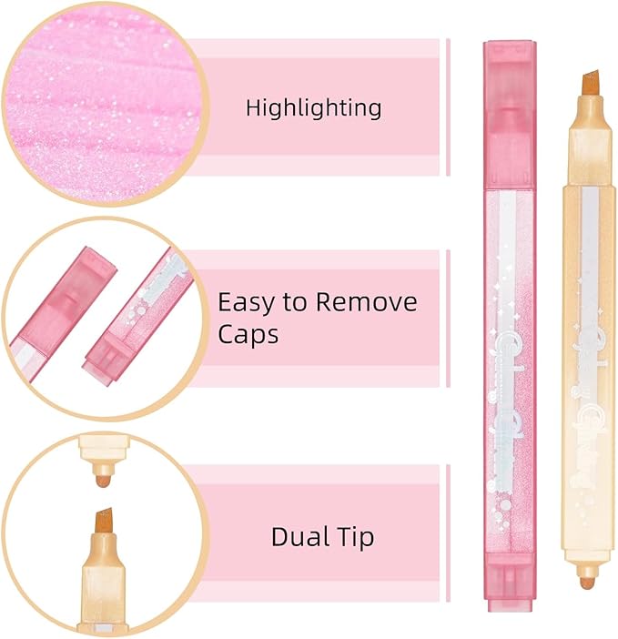 EooUooIP Aesthetic Highlighters, Dual Tip (Chisel & Dot) Cute Highlighter Assorted Colors, Pastel Bible Highlighters, Aesthetic Pink Highlighter Markers for Journal Planner, School Office Art Supplies