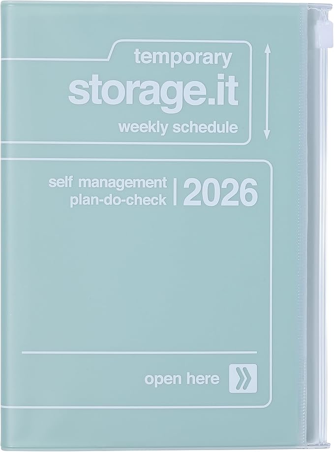 MARK’STYLE B6 Weekly Planner 12-Month (Dec 2025–Dec 2026, 192 Pages) with Clear PVC Zipper Pocket Cover (Mint)