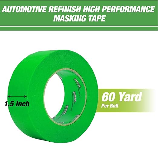 LAUCO DINOGREN High Performance Masking Tape for Car Paint, Heat & Water Resistant, Multi-Purpose Green (1.5 in (6 Rolls))