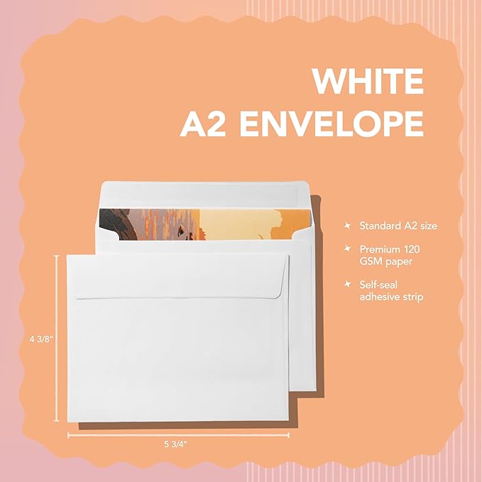 Pack It Chic - 4 3/8" X 5 3/4" A2 Envelopes White (250 Count) Self-Adhesive Envelopes for Invitations, Card Making, Photos, RSVP Cards, and Greeting Cards
