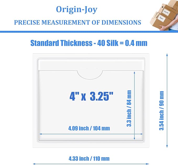 Origin-Joy 25 PCS Self-Adhesive Index Label Pockets, Clear Plastic Peel & Stick Card Holders with Top Open for Loading (4 x 3.25 inch)
