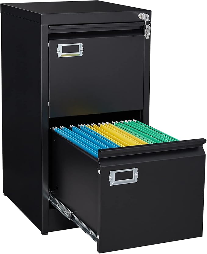 2 Drawer File Cabinet, Filing Cabinets for Home Office, Metal Vertical File Storage Cabinet with Lock, Locking File Cabinet for A4 Legal/Letter, 15.1" W x 17.7" D x 28.7" H, Assembly Required
