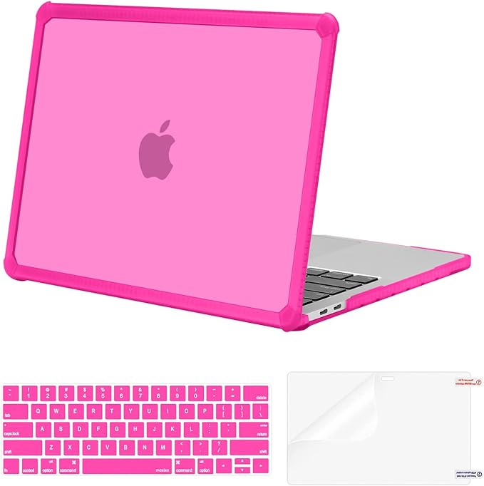 MOSISO Compatible with MacBook Pro 13 inch Case M2 2025-2016 A2338 M1 A2251 A2289 A2159 A1989 A1708 A1706, Anti-Cracking Heavy Duty Plastic TPU Bumper Hard Case&Keyboard Skin&Screen Film, Bright Rose