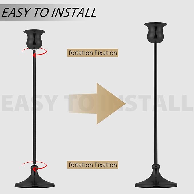 Metal Candle Holder Taper Candlestick Holders for Candle Sticks Vintage Candelabra for Halloween Thanksgiving Christmas (Matt Black, 1 Set (3 pcs))