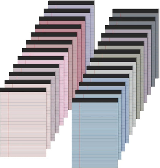 Lincia 24 Pcs 4" x 6" Legal Pad Writing Notepads Small Legal Pad College Ruled 30 Sheets Multiple Color Lined Note for Work 80 Gsm Paper for Grocery List Shopping List (Cute Color)