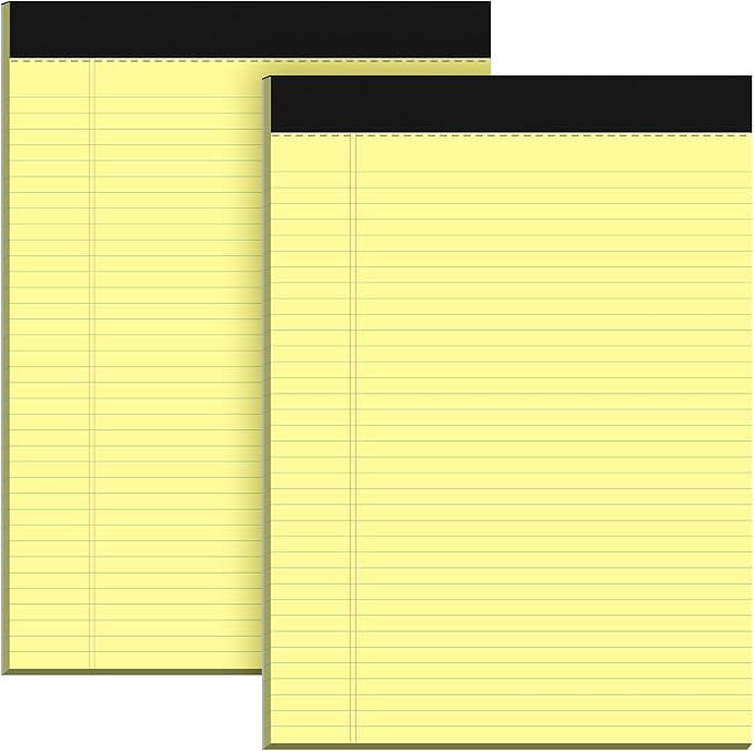 Legal Pads 8.5 x 11 Yellow Note Pads, 2 Pack College Ruled Notepads 8.5 x 11 Lined Paper, Yellow Notebook Paper Writing Pads 30 Sheets Per Legal Pads 8.5x11 for Home Office School Supplies