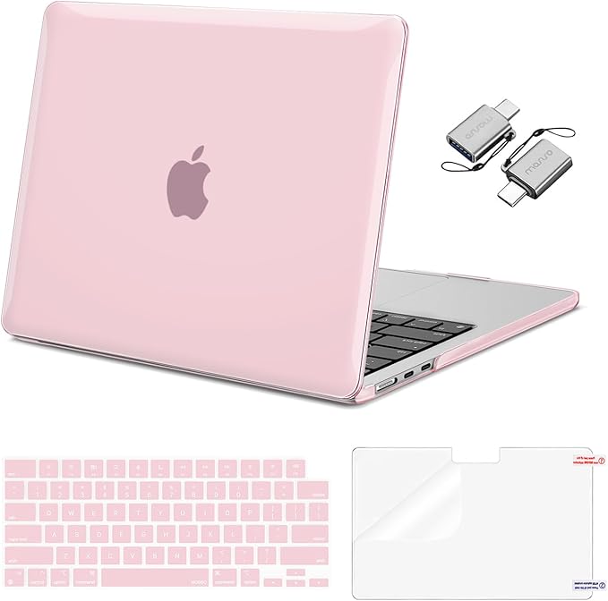 MOSISO Compatible with MacBook Air 13 inch Case 2025 2024 2023 2022 M4 A3240 M3 A3113 M2 A2681, Plastic Hard Shell&Keyboard Cover&Screen Film&Type C for MacBook Air 13.6 inch Case, Rose Pink