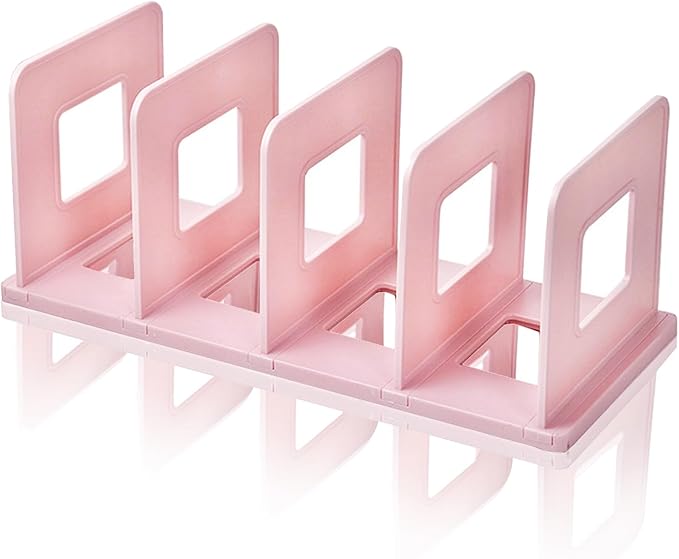 Lemical 4 Section Divider File Folder Holder Desk Book Organizer Desktop Bookshelf File Organizer Portable Plastic Kitchen Under Sink Organizer Pot Rack Handbag Sorter (Pink)
