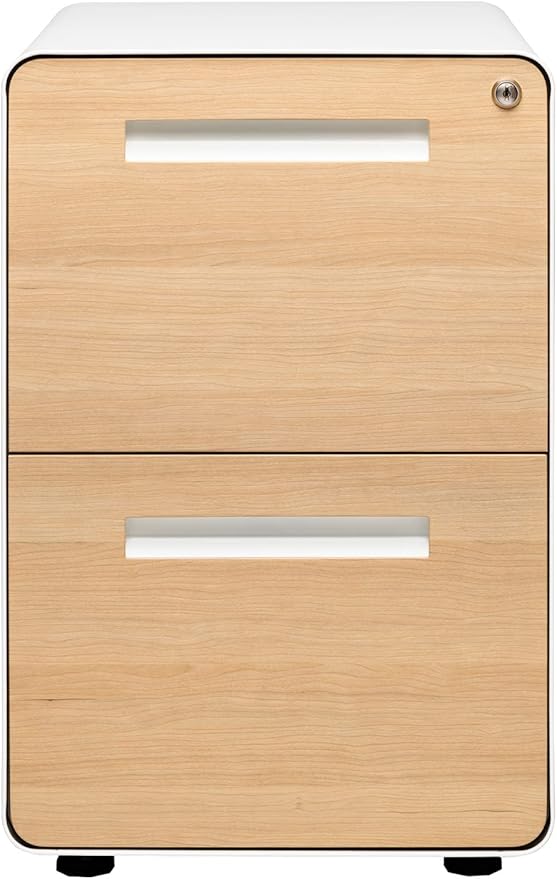 Laura Davidson Furniture Stockpile 2 Drawer Mobile File Cabinet with Lock - Under Desk Metal Filing Cabinet, Legal/Letter File Folders, Wheels and Stationary Feet, Pre-Assembled, White/Wood