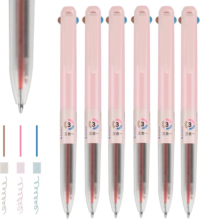 3-in-1 Retractable Gel Pens Colored - 0.5mm Fine Point Smooth Writing - Gel Ink Multicolor Gel pens for Journaling Planner, (Deeppink, Sienna, Steelblue)
