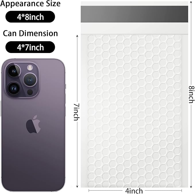 packbabol Bubble Mailers, 4x7 Inch Padded Bubble Mailers Pack of 50 Bubble Envelopes Opaque Self Seal Adhesive Waterproof Bags for Shipping and Packaging (White, 4x7-50Pc)