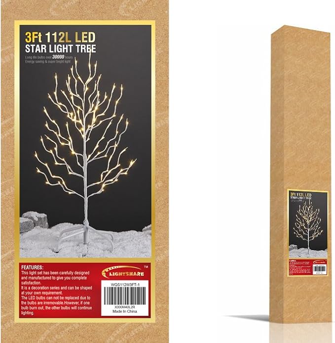LIGHTSHARE 3FT Star Tree 112 LED Lights Warm White for Home & Christmas Decorations, 3'