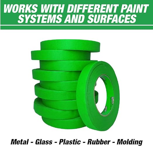 LAUCO DINOGREN High Performance Masking Tape for Car Paint, Heat & Water Resistant, Multi-Purpose Green (0.75 in (12 Rolls))