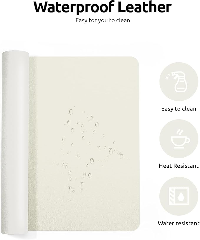 YSAGi Leather Desk Protector, Office Mat, Large Mouse Mat, Non-Slip PU Leather Blotter, Laptop Desk Mat, Waterproof Writing Pad for Office and Home (Cream, 31.5" x 15.8")