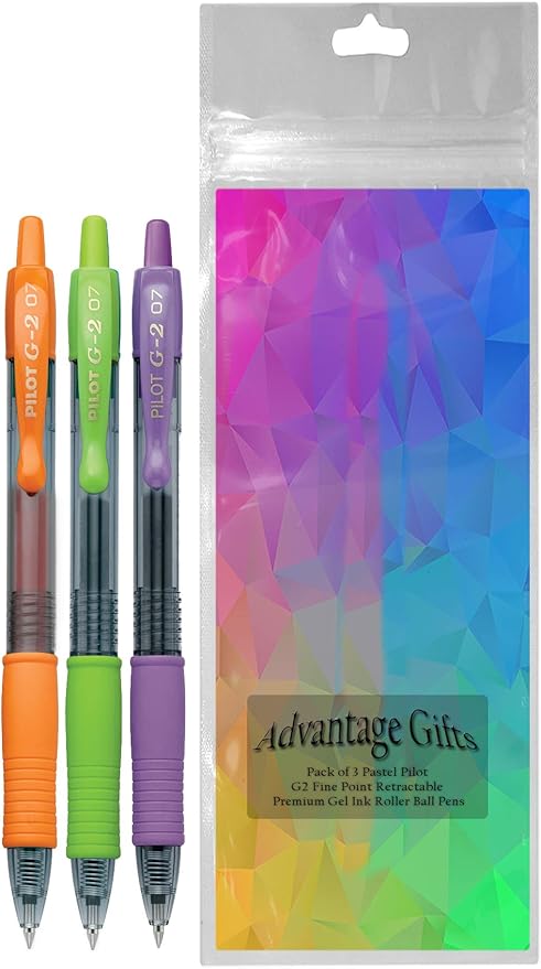G2 Retractable Premium Gel Ink Roller Ball Pens Fine Point Fine Point (.7mm) Orange/Lime/Purple Ink 3-pk; Refillable & Premium Comfort Grip Bundle with Plastic Reusable Pouch